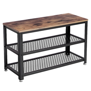 Sheeraz International Industrial Wood Top Iron <b>Shoe</b> Rack 3 Wire Shelves 12-13 Pair Capacity for Living Room Entryway <b>Storage</b> - Product Image 4