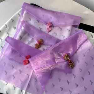 Luxury Clear <b>Transparent</b> Gift Clothes Packaging <b>Bags</b> Custom Logo Purple Organza Envelope Pouch with Chinese Knot Button - Product Image 5
