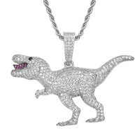 Collier unisexe hip-hop avec pendentif dinosaure T-Rex, design micro-pavé CZ, chaîne