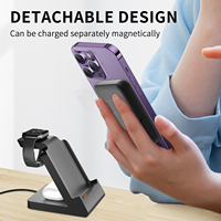 Station de charge sans fil 3 en 1 avec station de charge amovible 5000mAh PD Power Bank Support de chargeur sans fil intelligent magnétique