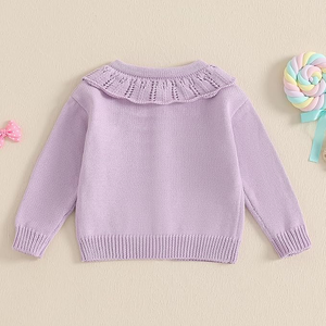 Cardigan en tricot à col rond en coton pour filles du <span class=keywords><strong>printemps</strong></span>, vêtements décontractés pour tout-petits, pull à broderies, vêtements pour enfants, sur mesure - Product Image 4