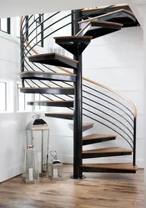 Сборная модульная кованая железная винтовая лестница из ПВХ, перила, спиральная лестница, дуплексный дом, винтовая лестница, конструкция