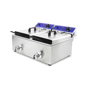 DZL-20L Double 6L Oil Capacity Economic Commercial Stainless Steel Electric Potato Chips Fryer with Valve