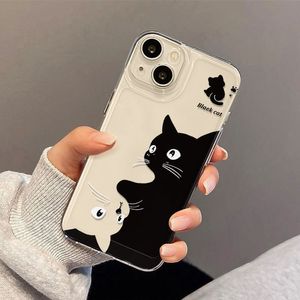 Funda de Silicona con Dibujo Animado de Gato Blanco y Negro para Teléfono 15 Pro Max, con Protección de 360 Grados, Diseño en Relieve, Funda Transparente Suave - Product Image 2