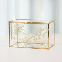 Boîte à bijoux en métal et verre rectangulaire dorée de haute qualité, vitrine haut de gamme avec décoration élégante pour le rangement