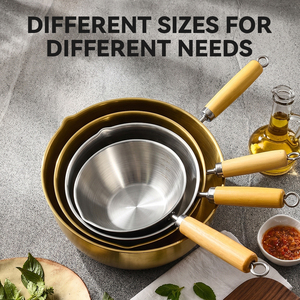 Ensemble de casseroles classiques en acier inoxydable 20/22/26/28 cm, marmite, wok profond, poêle à frire avec manche en bois - Product Image 1
