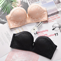 Sujetador sexy sin tirantes para mujer, talla grande, sin aros, liso, súper push-up, invisible, sin espalda, para pecho pequeño, de encaje, transpirable, media copa, de secado rápido