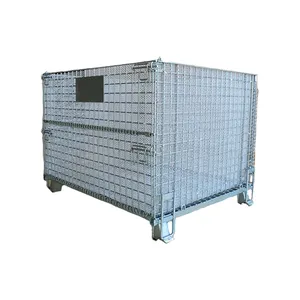 Post Station Storage Pallet Cage Wire Mesh Cage Stackable Storage Logistics Collapsible Wire Container with PE Mesh Sheet Lining