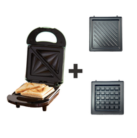 Gaufrier électrique multifonctionnel 3 en 1, avec plaque interchangeable, appareil à sandwich et gaufres en triangle, 2 tranches, grill, panini