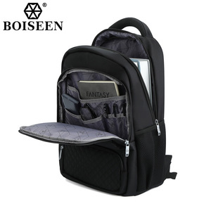 Boiseen Men's <b>Backpack</b> <b>Large</b> Capacity Waterproof Laptop Bag Business Travel Black Solid Color - Product Image 2