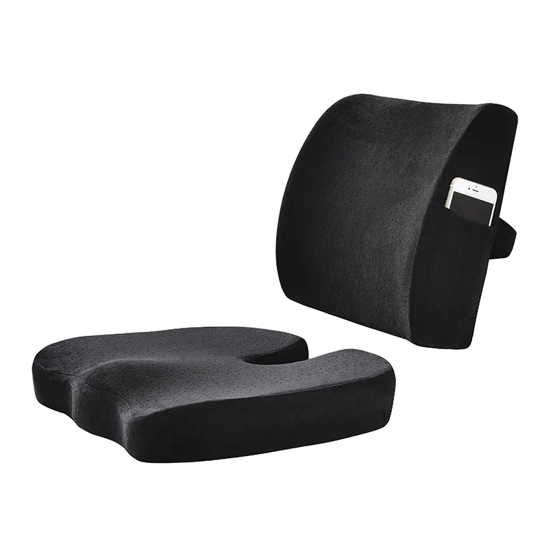 Lumbar & Seat Cushion Suits-Velvet Fabric- Black Custom shape mould Memory Foam Back Pillow seat cushion suits