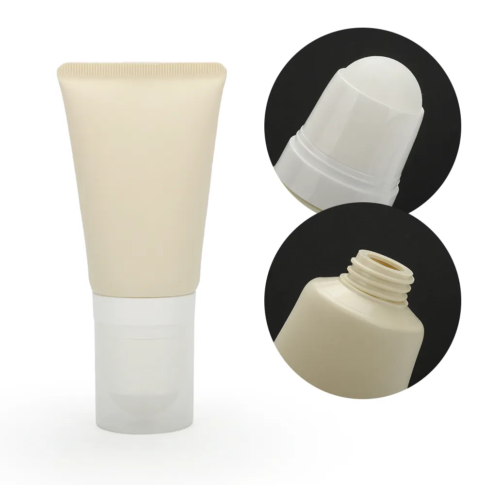 Tubi morbidi spremuti gialli vuoti cosmetici personalizzati da 30ml per crema per gli occhi e lozione per la cura della pelle con bolo arrotolato bianco in plastica