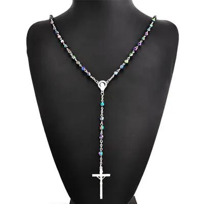 Islamic Crucifix 6 Mm Glass Pearl Necklace Catholic Rosary Prayer Beads Orthodox Cross Lady Centerpiece