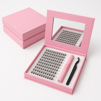 Kit de cils en grappe personnalisés, bande fine, en vrac, marque privée, faux cils en vison, kit d'extension de cils avec colle et miroir
