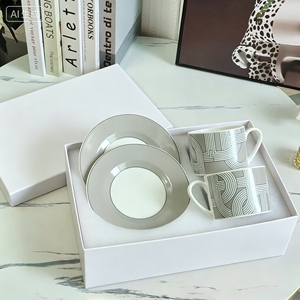 Hot <b>Sale</b> 2pcs Nordic Luxury Grey Runway Restaurant Set Porcelain Plate with Gift <b>Box</b> - Product Image 2