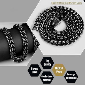 KRKC-Conjunto de cadena cubana personalizada de acero inoxidable, joyería de alta calidad chapada en oro de 14K, 10mm, Hip Hop, negro, Arco Iris, collar de eslabones cubanos - Product Image 5