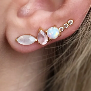 Phụ nữ leo núi Bông tai Stud Quartz cụm Stud Bông Tai Tinh tế 925 Sterling bạc tự nhiên Marquise cắt Moonstone Opal Rose - Product Image 2