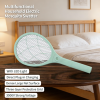 Raquette anti-moustiques électrique rechargeable, chargement par prise, grille haute tension, filet à 3 couches, contrôle des insectes en extérieur
