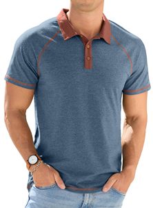Polo de manga corta de algodón rojo vino para hombre, con cuello en contraste y diseño de botones, estilo casual. - Product Image 4