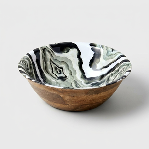 Bol en bois de manguier fait main avec motif agate et revêtement émaillé pour servir les aliments, offrir en cadeau, design moderne, finition polie - Product Image 1
