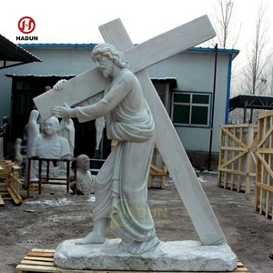 Escultura de mármol blanco tallada a mano de piedra natural religiosa para exteriores Calvario de Jesús crucificado en cruz - Product Image 3