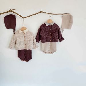 Conjunto de ropa de bebé de algodón de 4 piezas, suéter elástico, pelele con gorro, ropa de moda para niños - Product Image 2