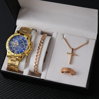 Grosir Jam Tangan Mewah 4Pcs Set Kalender Tanggal Quartz dengan Gelang dan Kalung Panah untuk Pria Montre Homme