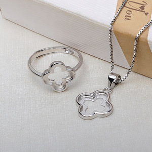 Tide DIY <b>Fine</b> <b>Jewelry</b> <b>Set</b> S925 Silver with Lucky Grass Pendant Ring Semi Finished Tire & Flat Bottom Stand 2855 - Product Image 2