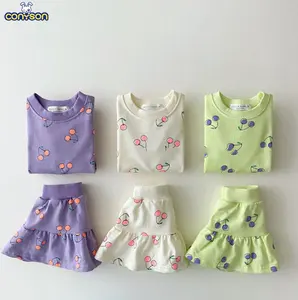 Conjuntos de ropa de moda para niña Conyson, sudadera de manga corta de verano, Tops + falda, 2 uds., ropa para niña, ropa de bebé, trajes