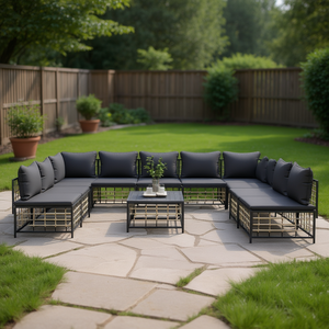 Ensemble de salon de jardin anthracite de 10 pièces, mobilier d'extérieur en rotin avec structure métallique, design contemporain pour l'amusement en plein air - Product Image 2