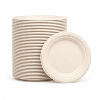 Assiette ronde en bagasse de canne à sucre de 6 pouces, biodégradable, jetable, naturelle, pour la restauration à emporter, 100% compostable