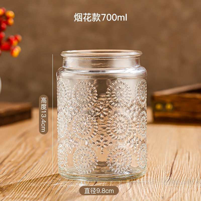 500ml Amazon hot sale Embossed storage glass jar with lid