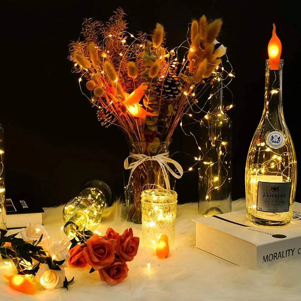 Wine Bottle Cork LR44 Battery Operated 6.6ft 20 LED Candle Flame Starry Fairy Lights