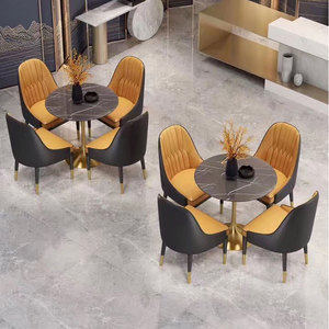 Ăn Uống Tại Nhà Đồ Nội Thất Phòng Vàng Thép Không Gỉ Cơ Sở Hiện Đại Màu Trắng Đầu Bằng Đá Cẩm Thạch Ăn Uống Vòng Bảng - Product Image 4