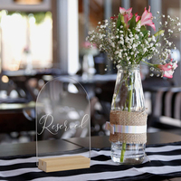 Panneau acrylique en arc transparent avec Base en bois-, feuilles acryliques avec support, enseignes de mariage/numéros de Table signe de Menu/signe de nom de nourriture
