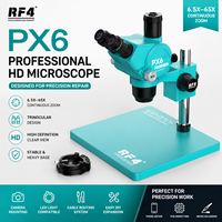 Microscope stéréoscopique trinoculaire RF4 PX6 avec zoom continu, caméra, anneau lumineux LED et base stable pour réparation de PCB et de téléphones