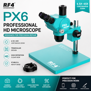 Microscope stéréoscopique trinoculaire RF4 PX6 avec zoom continu, caméra, anneau lumineux LED et base stable pour <span class=keywords><strong>réparation</strong></span> de PCB et de téléphones - Product Image 1