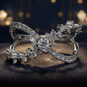 Superbe bague de mariage classique pour femme en or 14K plaqué rhodium, design infini, diamants naturels brillants sertis en griffes, idéale pour les fêtes - Product Image 1