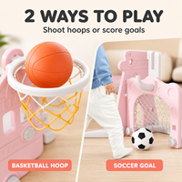 Aire de jeux multi-activités pour tout-petits avec panier de basket, marches faciles à monter, structure stable, toboggan et balançoire intérieurs pour enfants