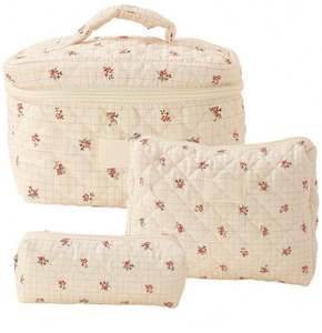 Travel Designer Quilted Makeup Brush <b>Bag</b> Recycled Cute Cosmetic <b>Toiletry</b> Pouch Case <b>for</b> <b>Women</b> - Product Image 1