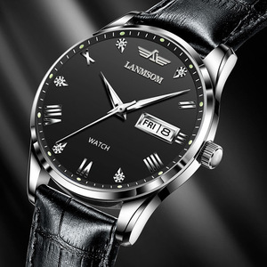 Montre pour homme tout-en-un avec double calendrier, bracelet en cuir, résistante à l'eau, lumineuse - Product Image 5