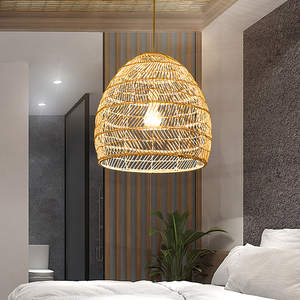 <span class=keywords><strong>Lampe</strong></span> suspendue en fer à économie d'énergie 5000K, lumière du jour, avec abat-jour en rotin fait main, luminaire de plafond en rotin pour restaurant - Product Image 3