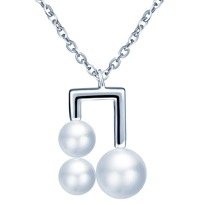 Pode Comprimento Ajustável Unique Design Musical nota Freshwater Pearl S925 Sterling Silver Ladies Colar Cadeia