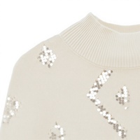 Pull à manches courtes pour femmes personnalisé basique demi col roulé motif géométrique paillettes brodées