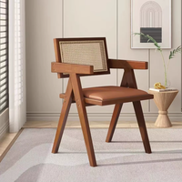 Chaise de salle à manger en rotin et bois massif, style nordique vintage Wabi-Sabi, avec accoudoirs et dossier, mobilier de maison