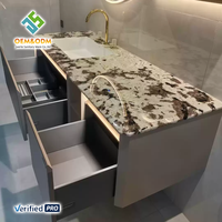 Ensemble de meubles de salle de bain OEM moderne en bois massif avec double vasque, robinet, miroir étanche, égouttoir en cuivre, fixation murale, pour chambre et entrepôt