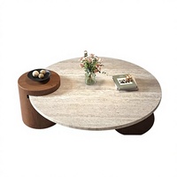 Table basse ronde en travertin naturel de luxe Wabi Sabi, table d'appoint moderne en bois pour salon