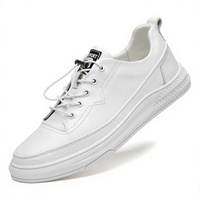 Baskets décontractées blanches tendance pour homme, respirantes et amortissantes, en toile avec empeigne en cuir pleine fleur, fermeture à lacets, effet faux cuir