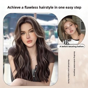 Peluca sin encaje estilo americano con ondas grandes y puntas rizadas, cabello largo y rizado asiático/europeo para niña, simulación natural y realista de cuero cabelludo completo. - Product Image 2