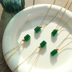 18K Gold Plated Stainless Steel Minimalist Style Green <b>Glass</b> Stone Pendant Necklace for Women Gift - Product Image 1